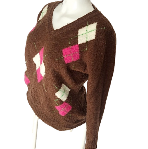 NADO - Brown + Free BLUE Argyle Mohair Sweater - Picture 4 of 8